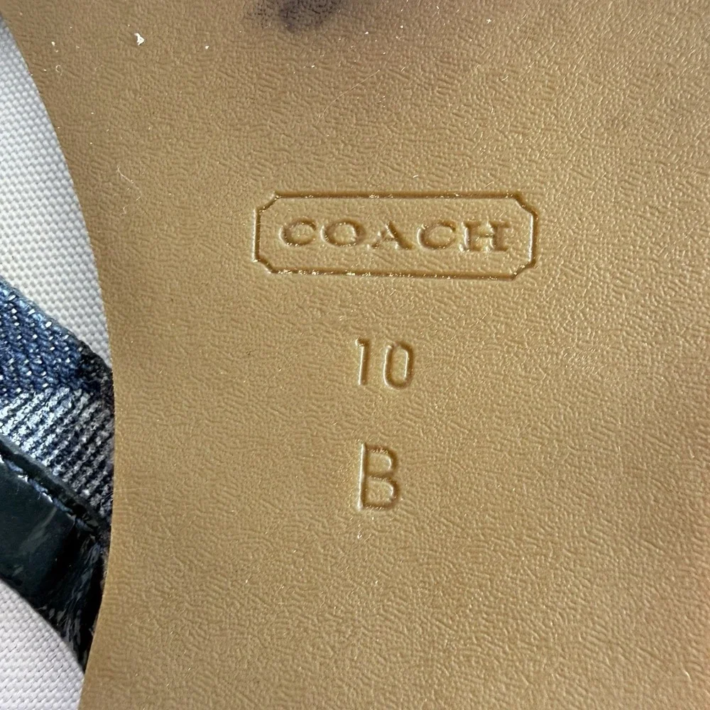 Coach Sydney Sandals Women Size 10 Blue White Signature Logo Flat Flip Flops